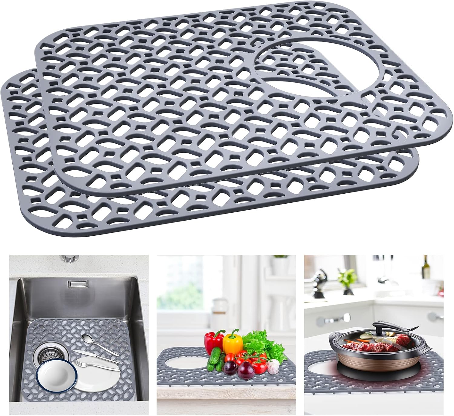 Silicone Kitchen Sink Mat MOSTWOGO2 Pack Sink Protector for Bottom