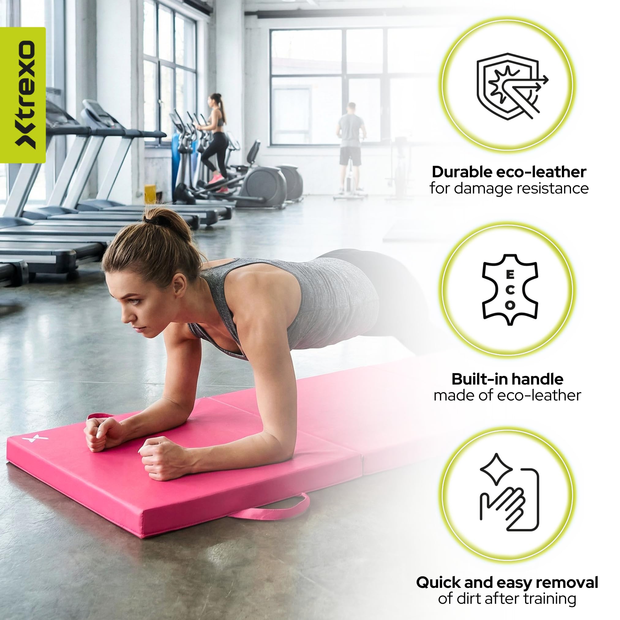 TREXO Colchón de gimnasia plegable 180x60x5 cm 3 piezas funda piel ecológica resistente abrasión espuma polietileno flexible