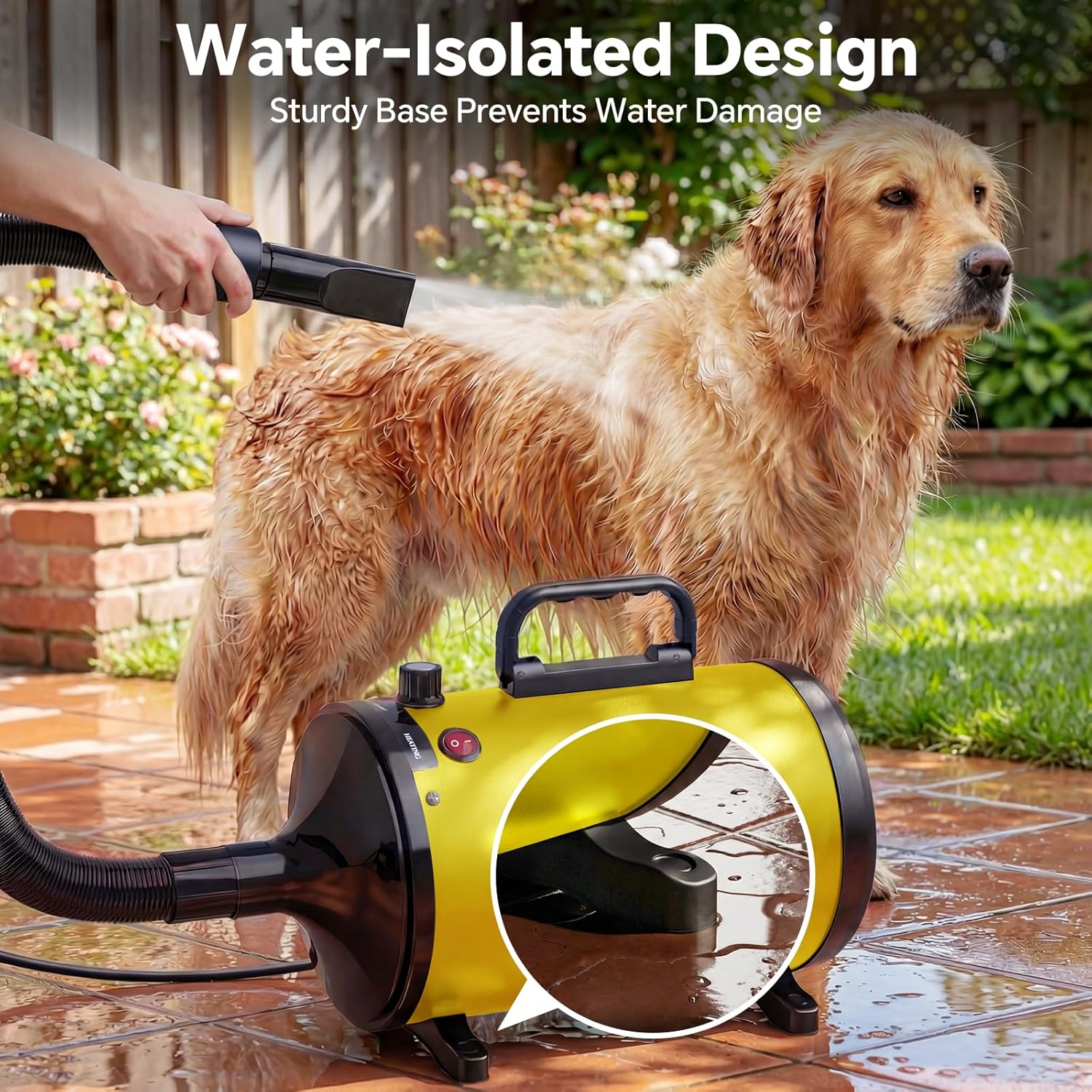 Dog Dryer High Velocity Dog Hair Dryer 5.2HP/3800W, Stepless Adjustable Speed Temperature Dogs Grooming Blow Dryer, Pet Dryer with 4 Nozzles,Blow Dryer for Dogs, Yellow