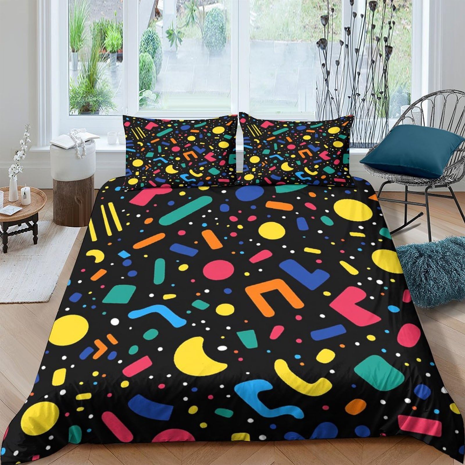 GPLZQXKJNH 3D Printed Abstract Geometric Duvet Cover Microfiber Colourful Shapes Bedding Set with 2 Pillowcases for Bedroom Decor Single（135x200cm）
