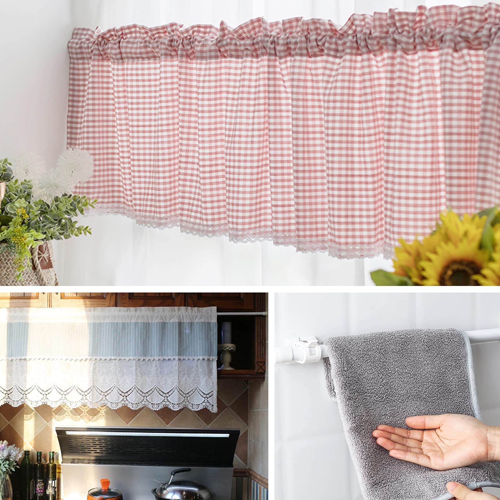 Vorhangstange, OEH 4PC Gardinenstange, ohne Bohren, rostfrei, Spannstange mit Feder, verstellbare Spannstangen für Fenster, Badezimmer, 55-90 cm, 3 cm Durchmesser
