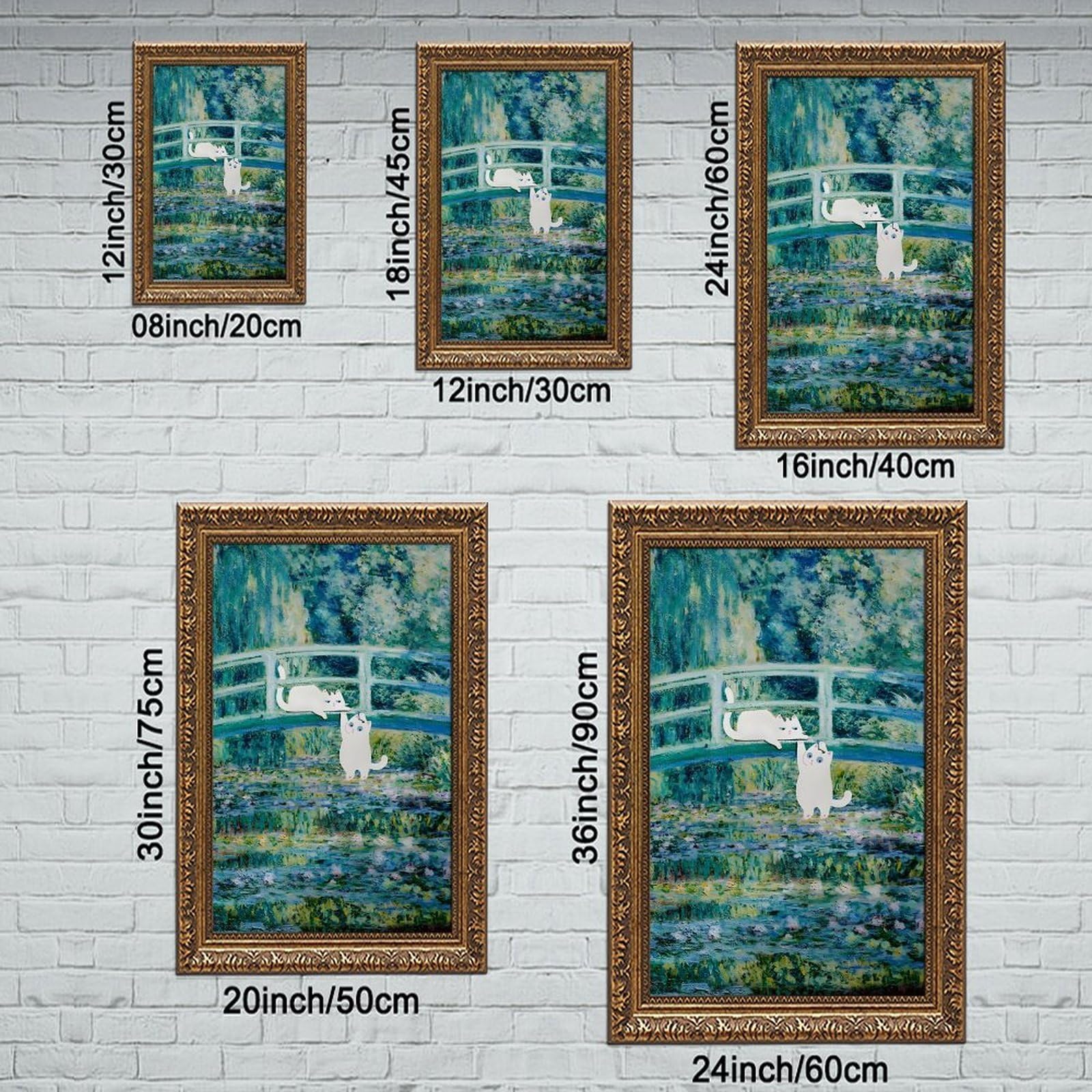 Poster divertente su tela con laghetto con ninfee di gatto, decorazione artistica da parete per soggiorno, camera da letto, decorazione retrò con cornice dorata: 50,8 cm di lunghezza x 76,2 cm di
