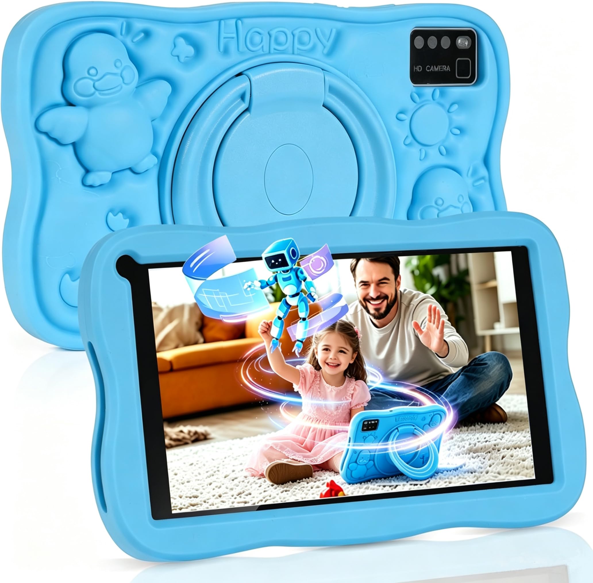 Tablet Bambini 7 Pollici Android 13 8GB RAM 64GB ROM 256GB Estensione WiFi Bluetooth Custodia Blu
