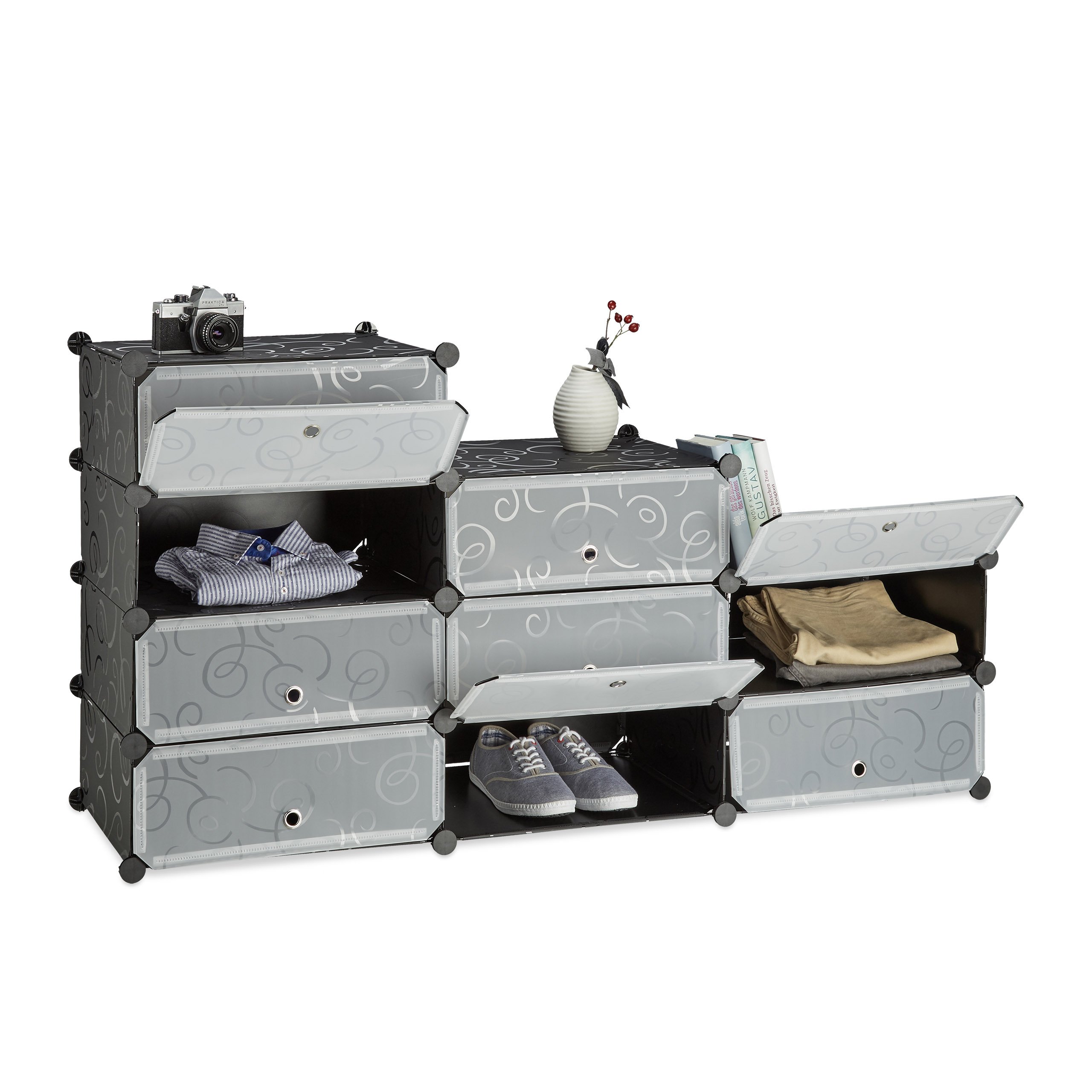 Relaxdays Scarpiera Armadio, HxLxP 90x94x37 cm, Portascarpe 10 Scomparti, Scaffale Sistema a Incastro, Plastica, Nero