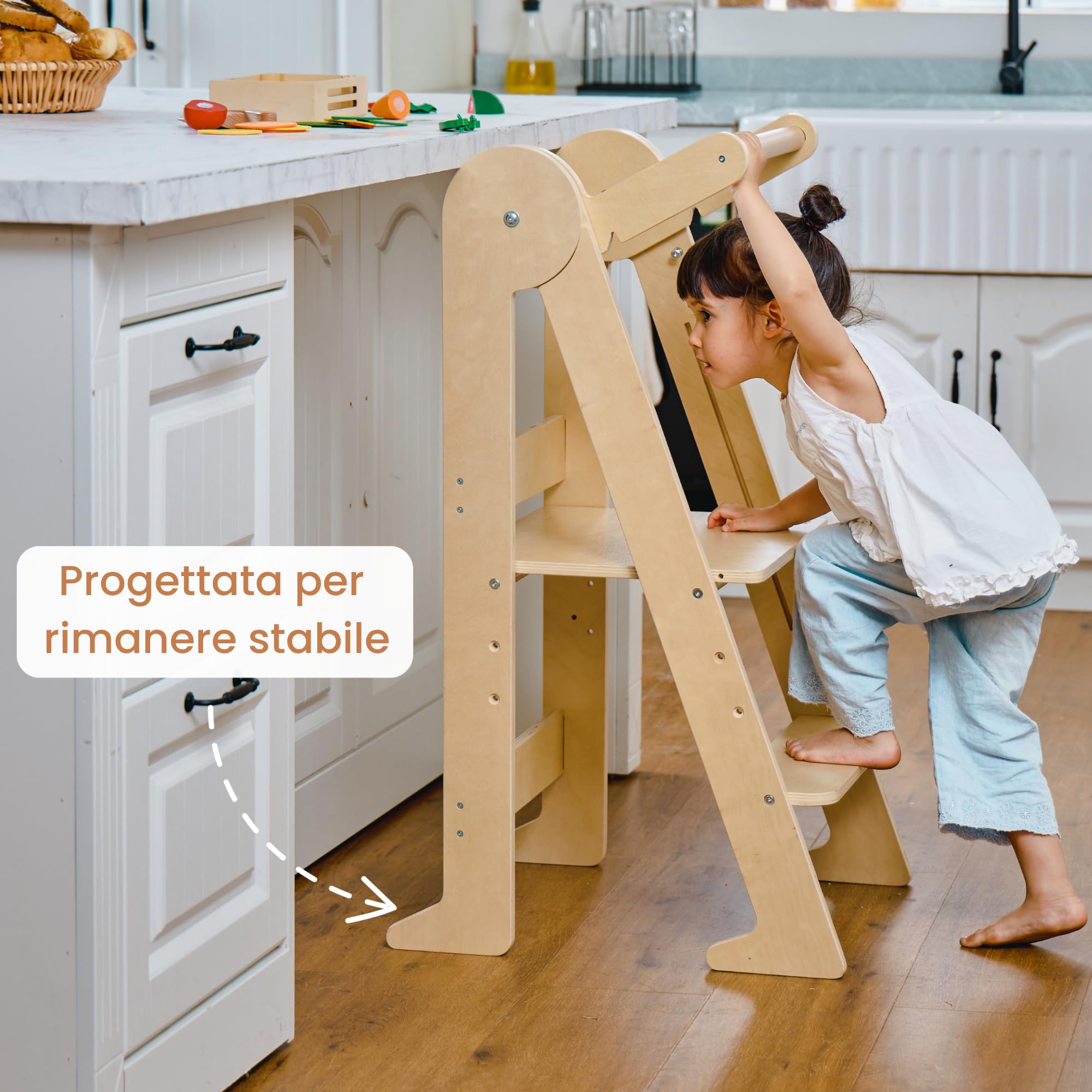 Montessori - Torre di osservazione pieghevole compatta e leggera, in legno di betulla resistente a 80 kg, 3 altezze regolabili, certificato CE e sicurezza anti-ribaltamento, autonomia e capacità
