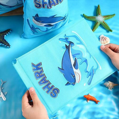 Miniatura 3 de Woanger 24 bolsas con cordón para fiesta de tiburones para niños, bolsas de regalo de fiesta de tiburón, a granel, no tejidas, con cordón, dulces,