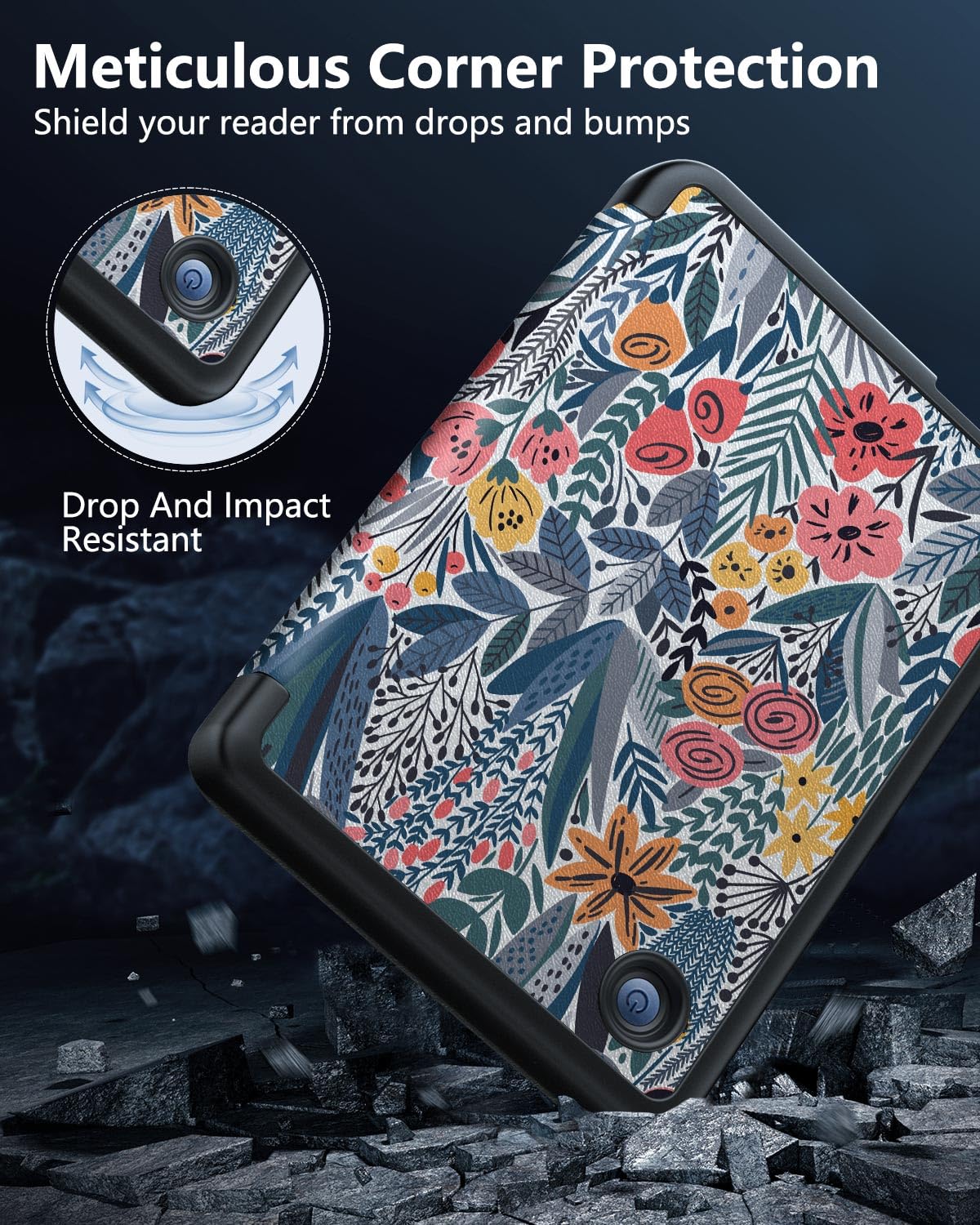 MoKo Case for Kobo Clara BW/Clara Colour/Clara 2E 6", Ultra Slim Lightweight with Auto Wake/Sleep Cover Folio Case for Kobo Clara BW/Clara Colour 6" 2024, Blue Leaf Flower - Image 4