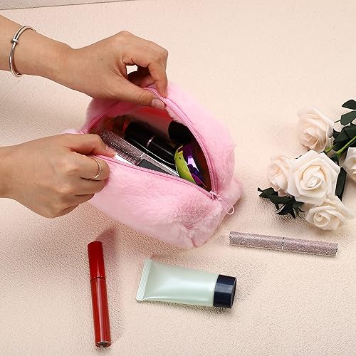 Miniatura 10 de VOCOSTE Pequeña bolsa de maquillaje de felpa, bolsa de cosméticos de belleza suave, bonita bolsa de aseo con cremallera de viaje, bolsa organizadora