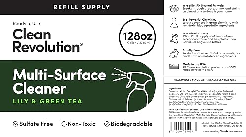 Miniatura 4 de Clean Revolution Suministro de repuesto para limpiador de superficies múltiples, no tóxico, ecológico y a base de plantas, listo para usar, té verde