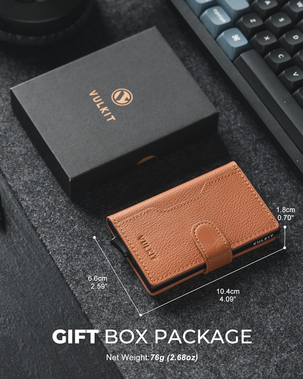 VULKIT Slim Bifold Pop up Wallet Minimalist Leather Card Holder RFID Blocking Metal Card Case with ID Window for Women | with Leather Slots, RFID Blocking, Slim, Metal Card Case