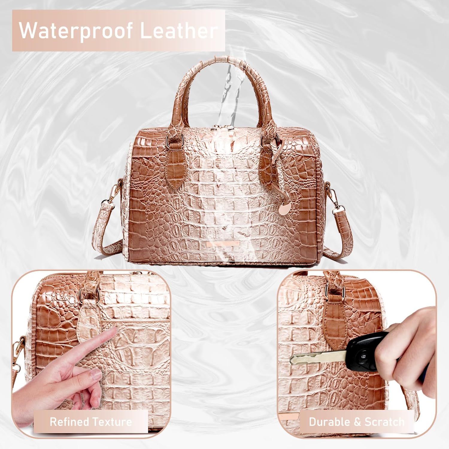 Top-Handle Crocodile Purses For Women Crossbody Leather Bags Trendy Large Capacity Tote with Shoulder Strap - Image 5