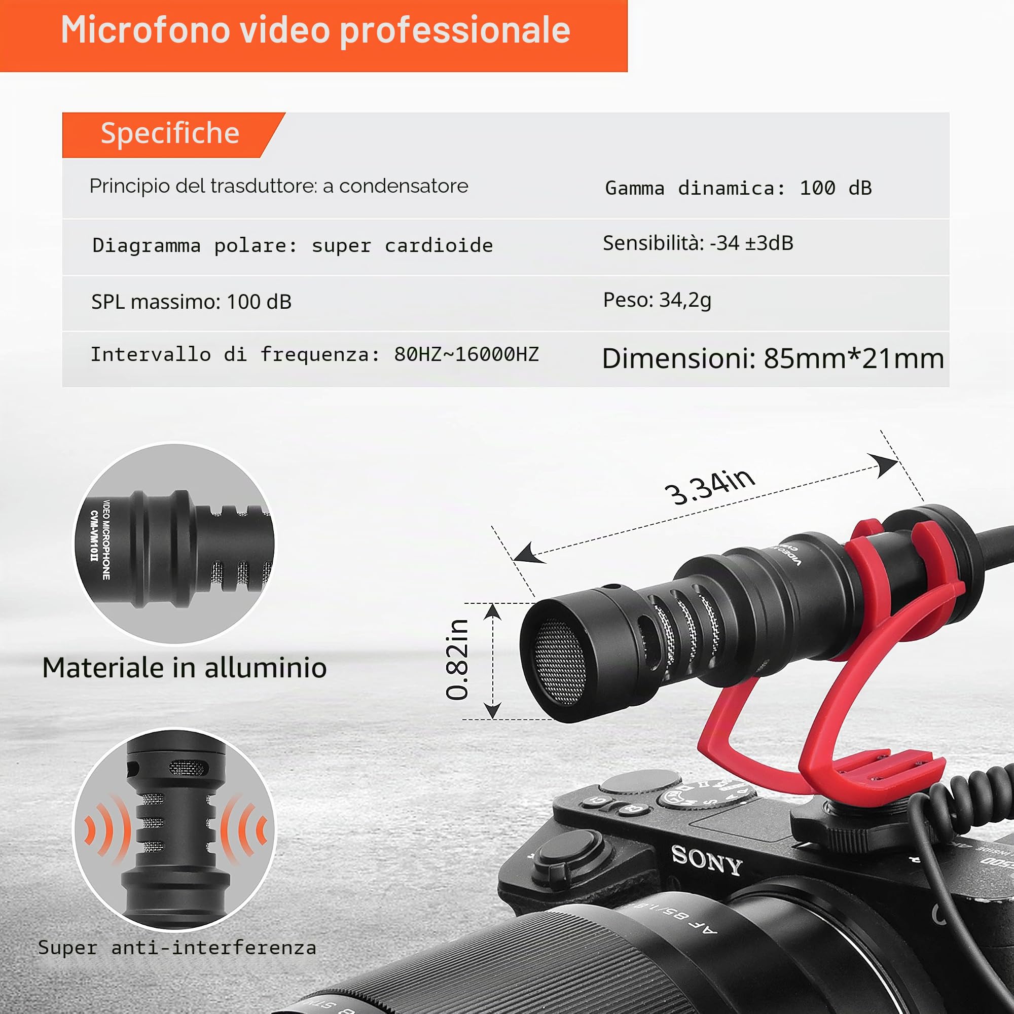 COMICA Microfono compatto CVM-VM10II Micro Direzionale a Condensatore con Wind Muff Microfono Cardioid Shotgun per DSLR Fotocamera Canon, Nikon, Fuji,Sony, Panasonic,Smartphone ecc. (rosso)