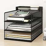 Natwind 4-Tier Stackable Metal Mesh Letter Paper Tray Organizer,Black | Desk Organizer For Paper,Document,Mail Tray For Office Supplies,File Holder For Home Office School Classroom Organization