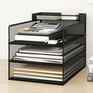 Natwind 3-Tier Stackable Metal Mesh Letter Paper Tray Organizer,Black