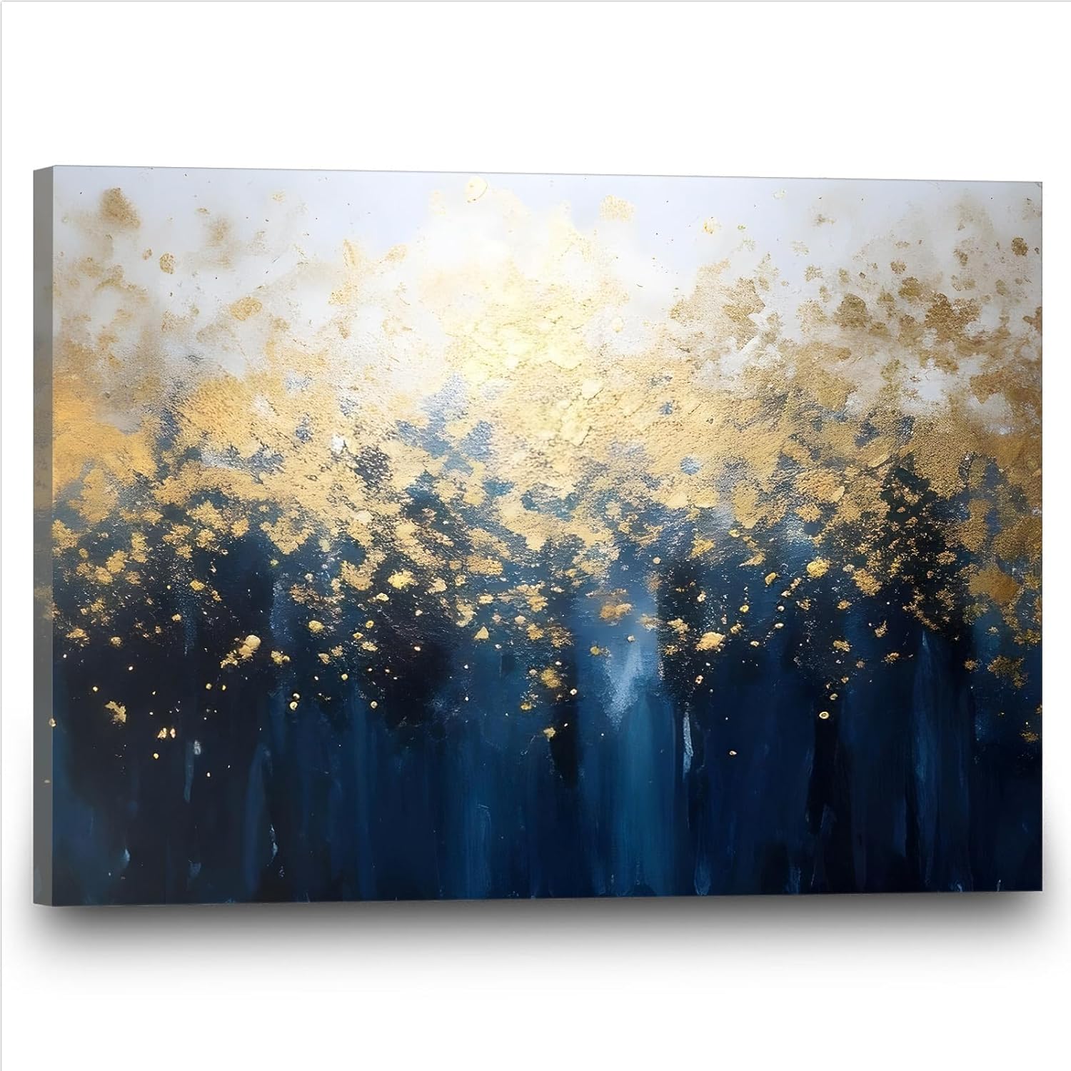 Navy Blue Gold Wall Art Blue Abstract Painting Blue White
