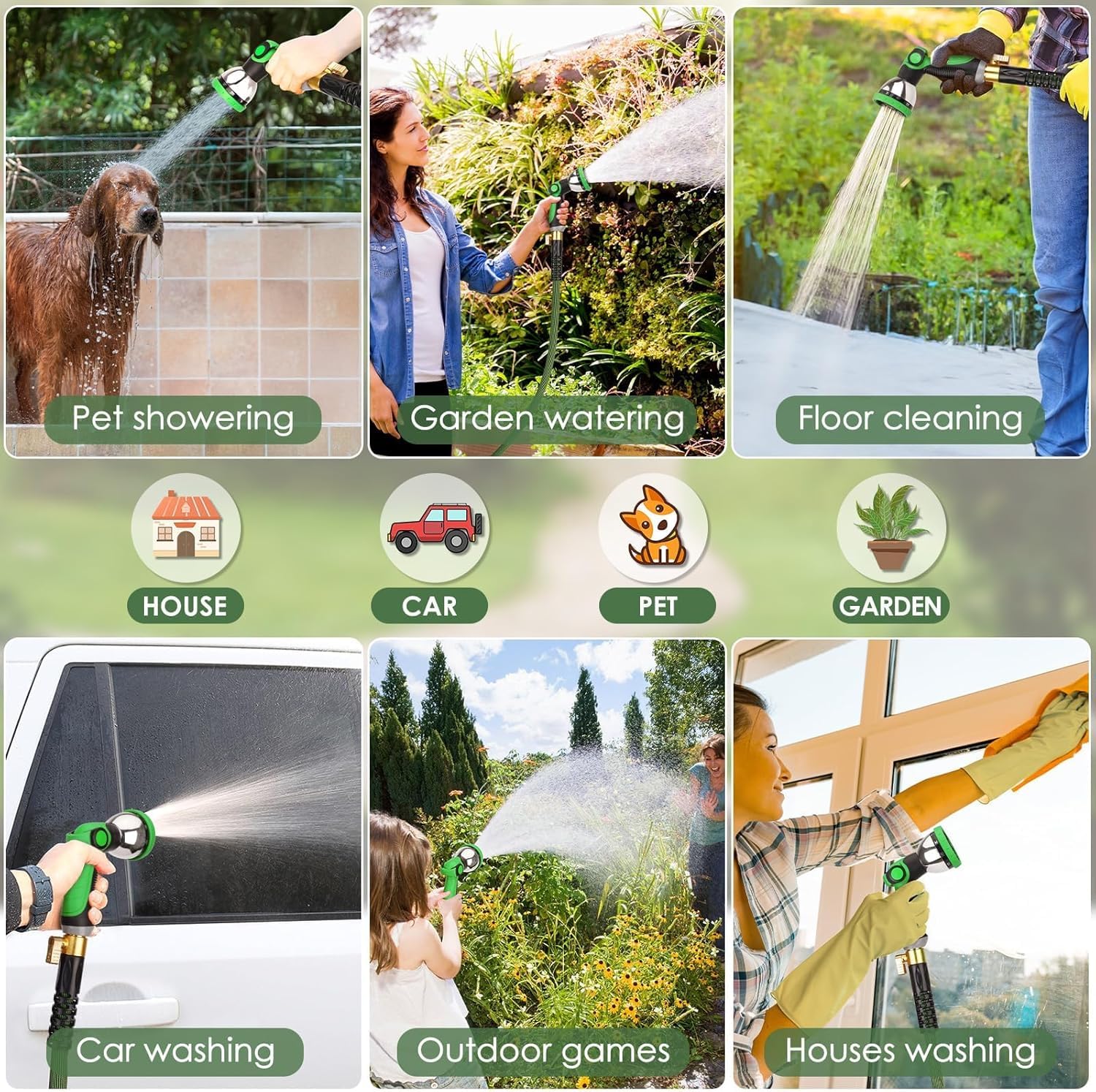 Non-Expandable Garden Hose 100 ft, Ultra Lightweight Flexible Water Hose with 10-Pattern Nozzle, Leak-Proof, High-Density Fabric, Thickened Connector, Shut-Off Valve for Yard, Lawn, Outdoor — view 6