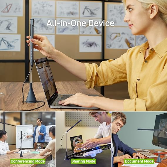 Ipevo Totem 120 - Video Conference Camera 3-in-1, 4K Dual-Lens, Ultra-Wide 120° Hybrid Meetings, 80° Autofocus Lens for Documents, AI Auto Framing and Noise Reduction Mic, Huddle Room or Personal Use