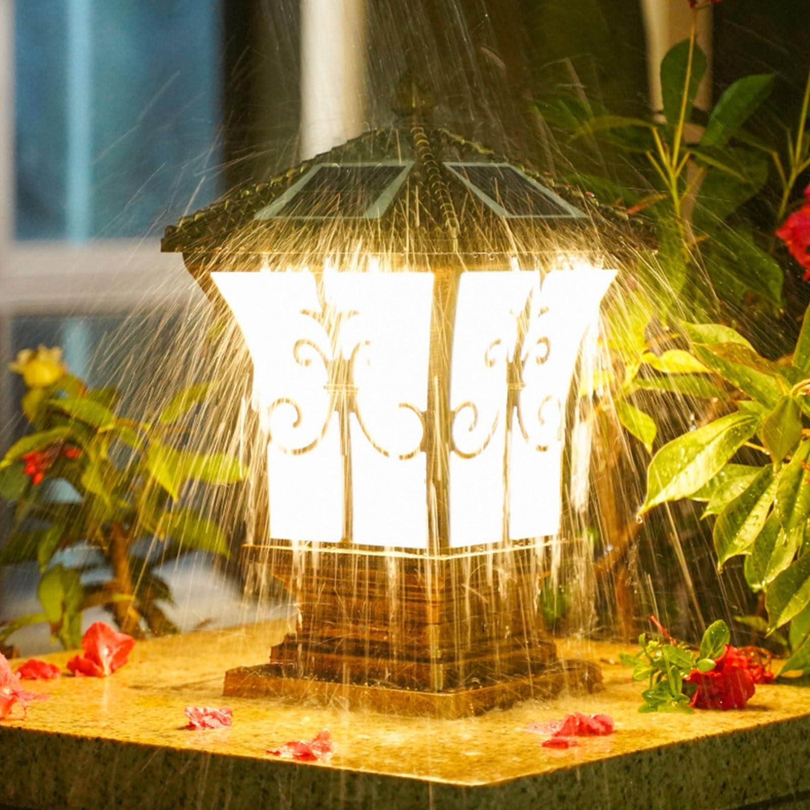 Pfostenleuchten Außenbereich Palace Style Outdoor Solar Säule Post Licht Retro Aluminium Wasserdicht Straße Laterne for Hof gemauert Balkon Villa Säule Cap Lampe(Zwart,XS)