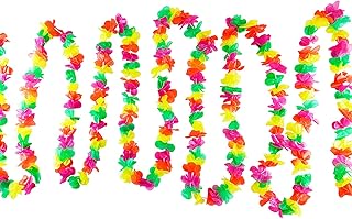 100 Foot Long Tropical Multicolored Plastic Garland Flower Hula Leis Hawaiian Island Leaves Banner for Party Decorations, ...