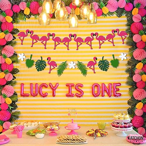 Miniatura 5 de KatchOn, Centros de mesa grandes de piña para mesa, 12 pulgadas, paquete de 6 con guirnalda de flamencos de fieltro grande de 10 pies, 2 cuerdas, no