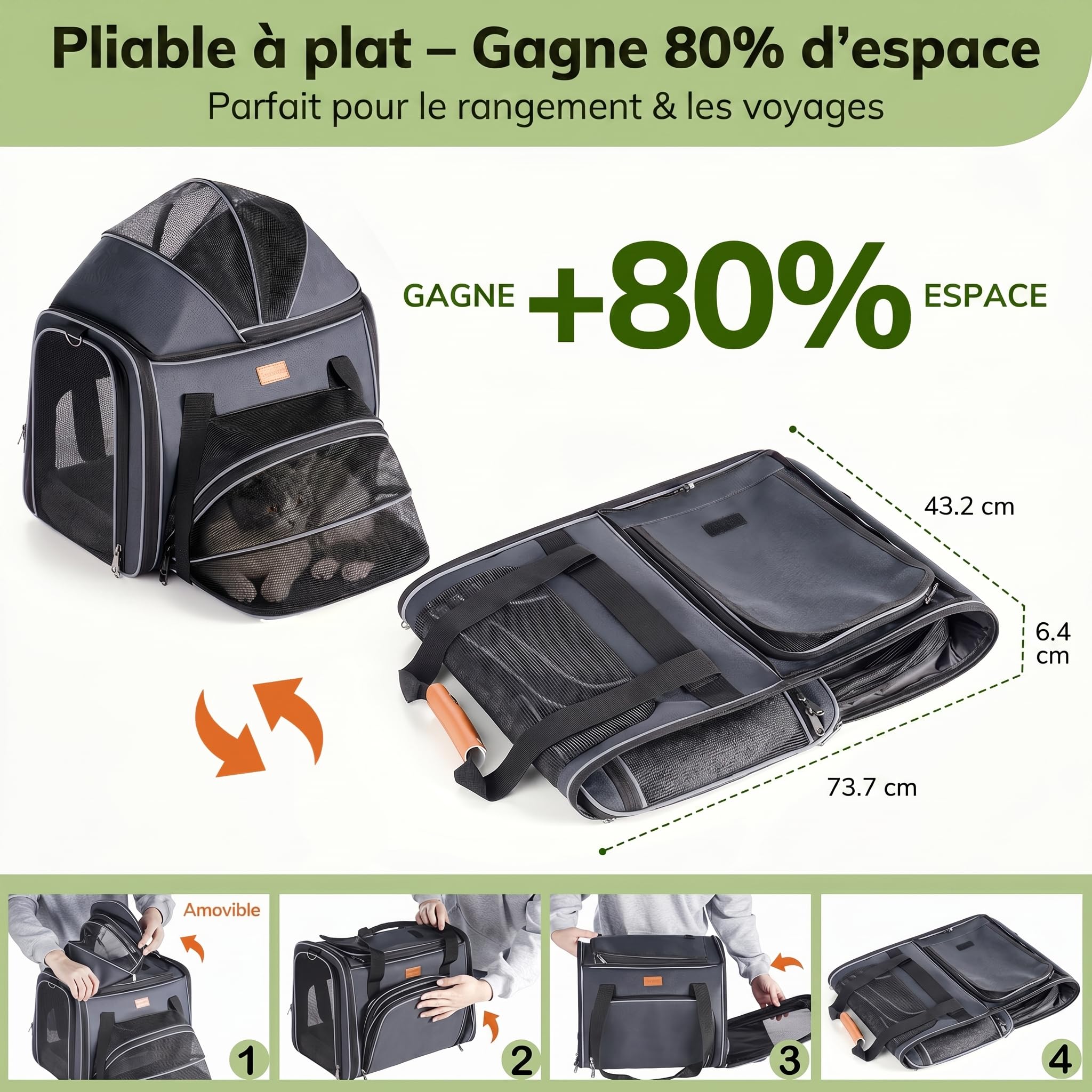 Morpilot Sac de Transport Extensible pour Chat - Extra Stable - Tissu en Maille Respirante pour Animaux de Compagnie
