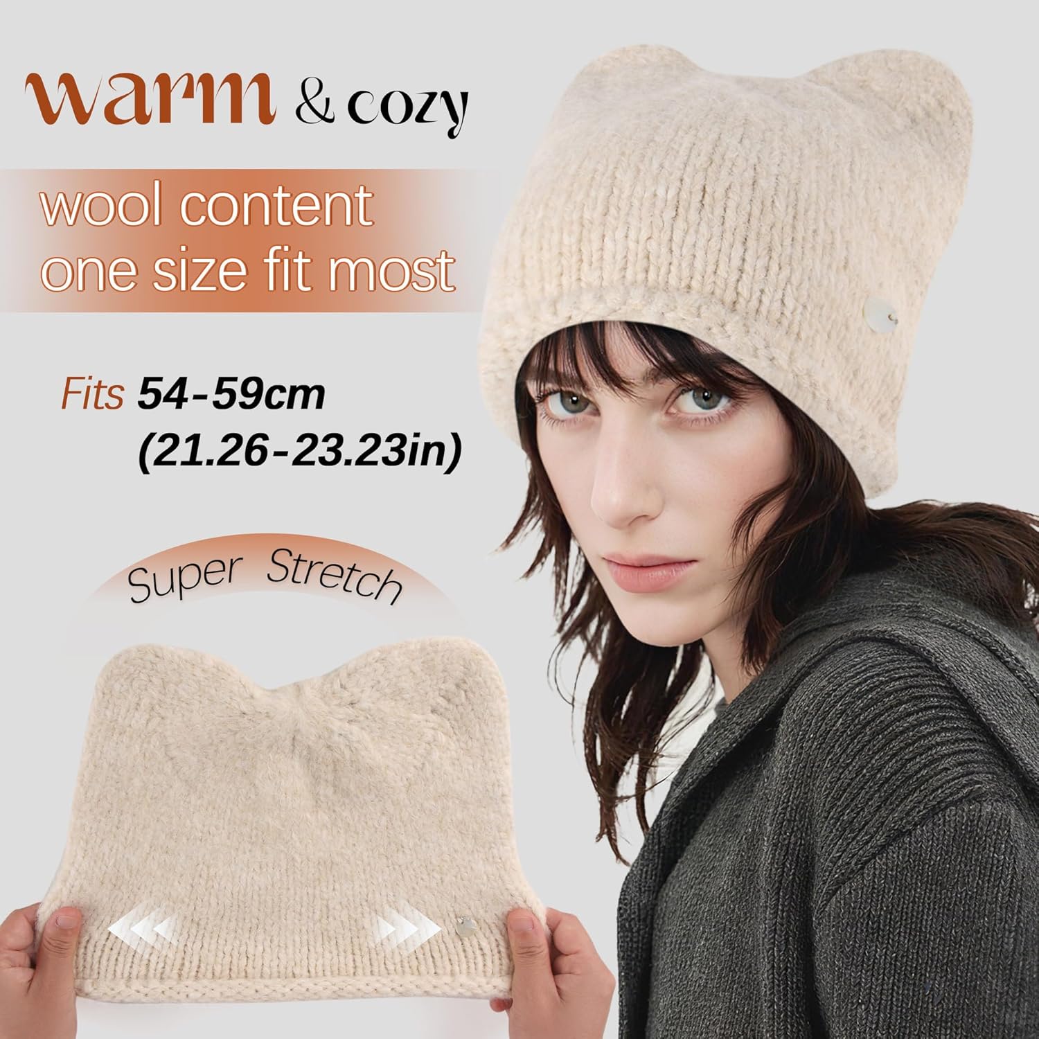 Ababalaya Women's Wool Beanie Cute Cat Ear Beanies Y2K Beanie Hat with 3D Ear - Image 4