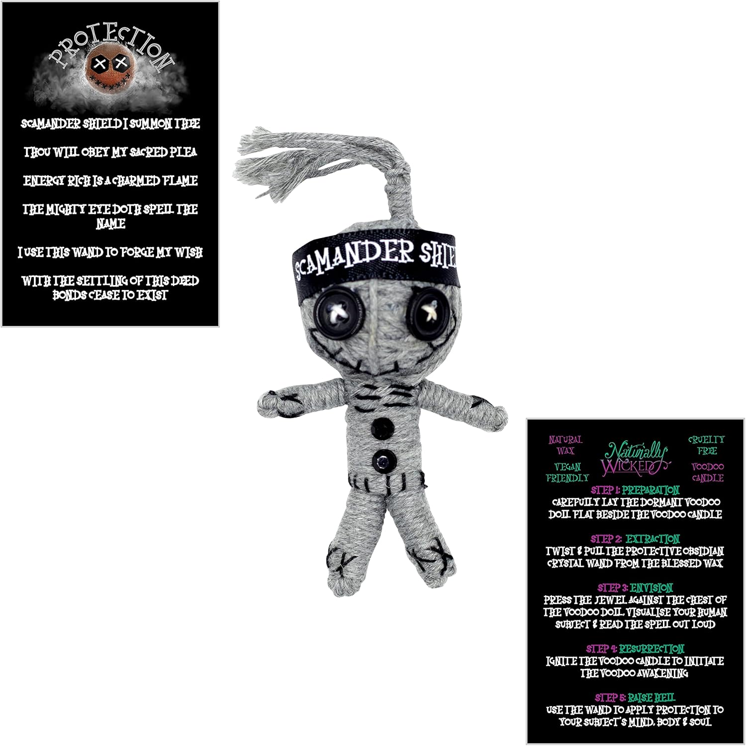 Naturally Wicked Voodoo Protection Candle Set - Inc. Voodoo Doll, Crystal, Wood Wick, Valiant Liquorice Scent & Gift Box