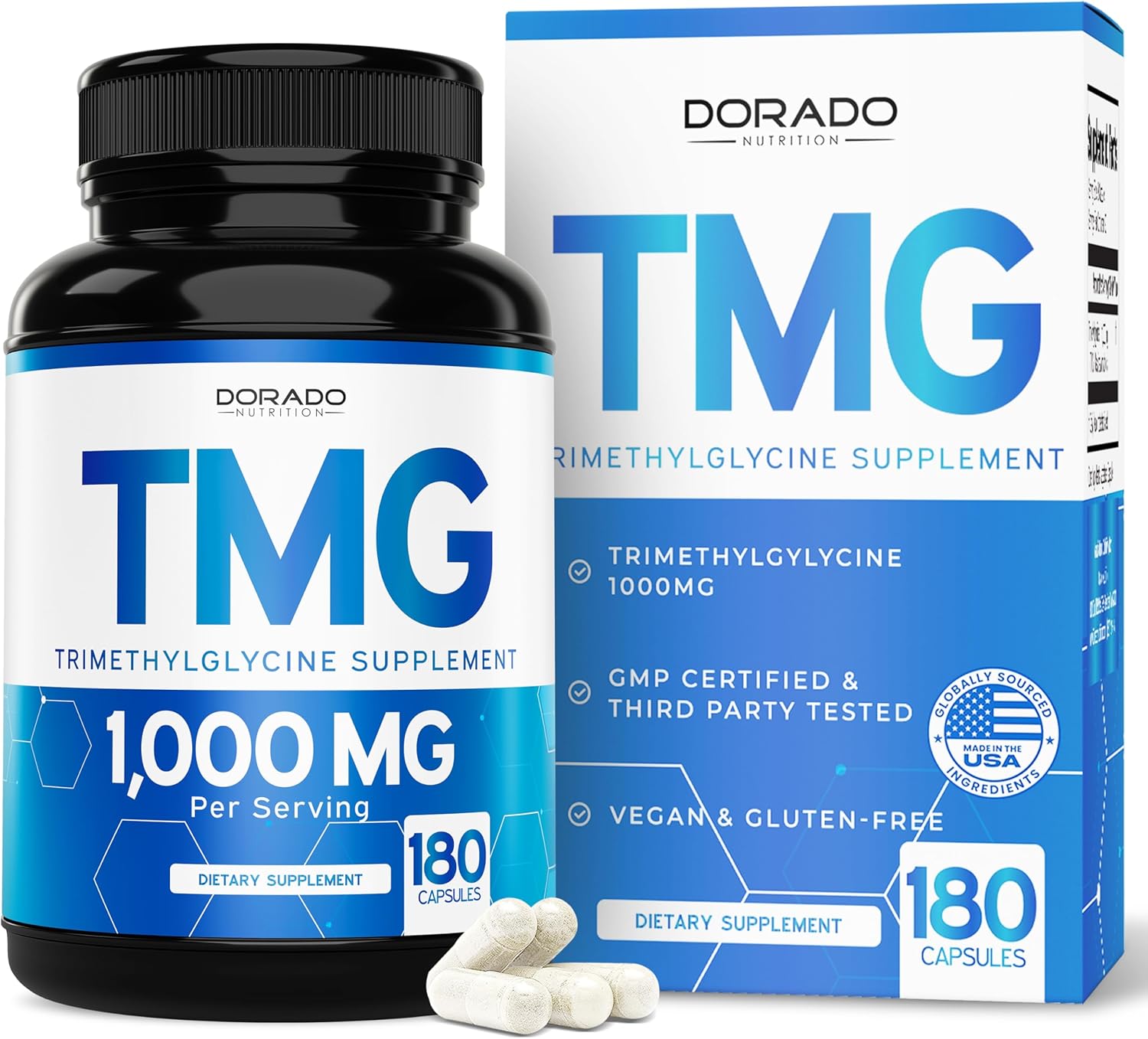TMG Trimethylglycine Supplement 1,000mg Per Serving (3 Month Supply) - TMG Supplements for Homocysteine Control - as Betaine Anhydrous - Vegan, Third Party Tested & Non GMO - USA Made - (180 Capsules)