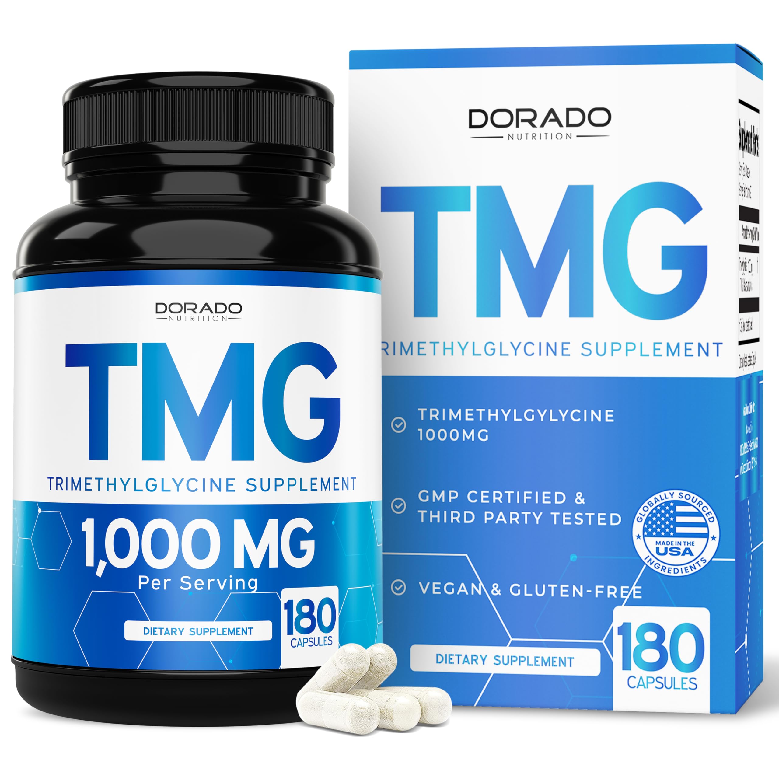 TMG Trimethylglycine Supplement 1,000mg Per Serving (3 Month Supply) - TMG Supplements for Homocysteine Control - as Betaine Anhydrous - Vegan, Third Party Tested & Non GMO - USA Made - (180 Capsules)