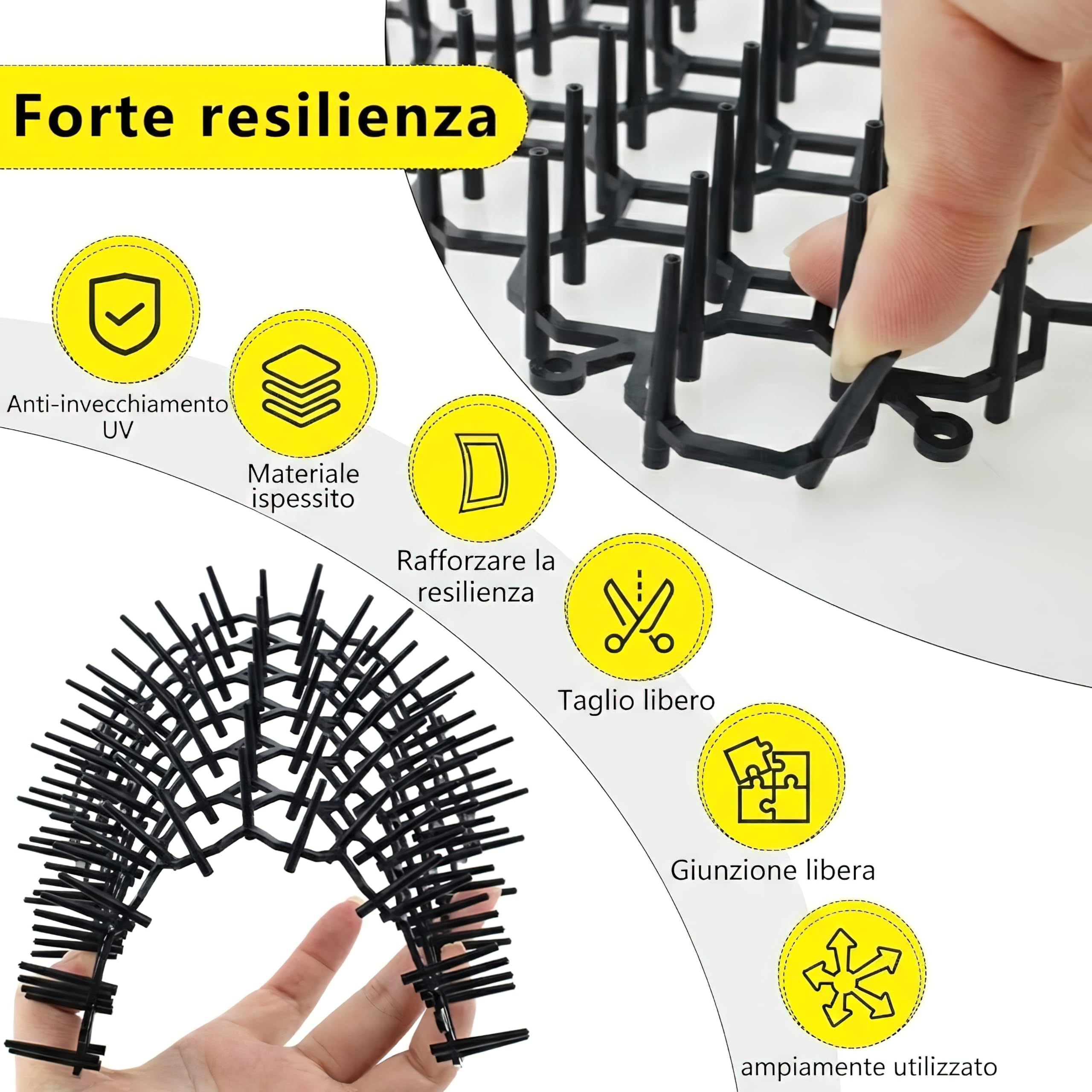 Tappetini Dissuasori per Gatti (Set da 6, 20x15cm) - Repellente con 8 Picchetti di Fissaggio - Griglia con Punte per Giardino, Divano - Barriera Interno/Esterno