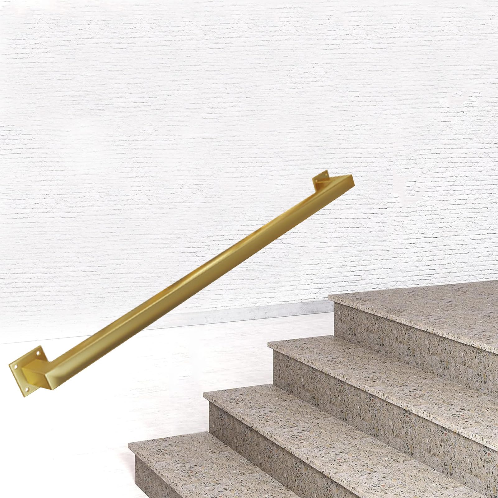 Attrex Gold Stair Handrail Bannister 30Cm - 600Cm Galvanized Iron Pipe Staircase Railing, Wall Mounted Black/White/ Industrial Square Pipe Balusters, Non-Slip Hand Rails(,18Ft/540Cm)