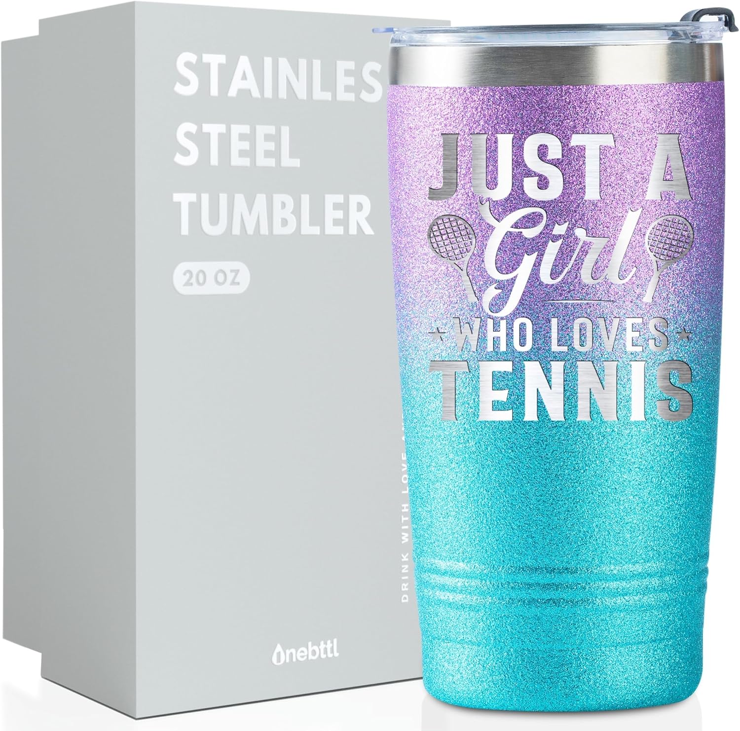 Onebttl Tennis Gifts for Women, Tennis Lovers, Just A Gril Who Loves Tennis, Stainless Steel Tumbler 20oz Glittering Blue and Purple
