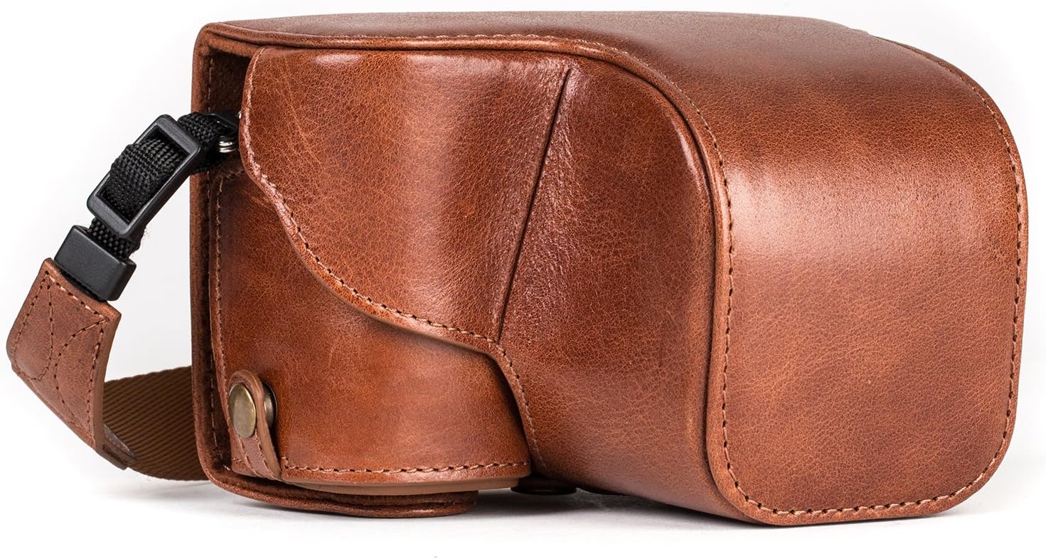 MegaGear Ever Ready MG559 Genuine Leather Camera Case, Bag for Sony Alpha A6000, A6300 with 16-50mm (Dark Brown)