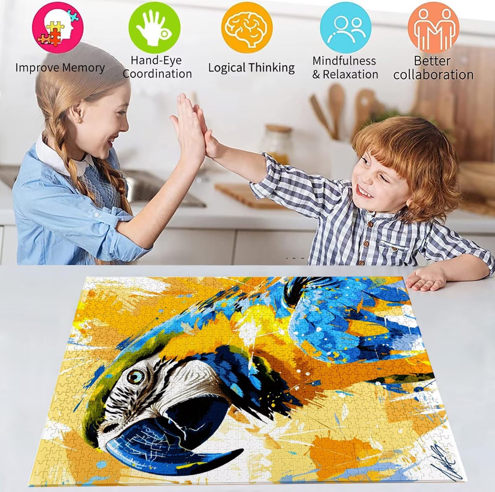 Puzzle 2000 Pezzi, 3 4 5 Anni Puzzle Animale 6 7 8 Anni Giochi Educativi Sostenibili Con Motivi Per Adulti Da Gioco in Legno Di Alta Qualità Jigsaw Pappagallo per Gioco Familiare, Regalo H-8834