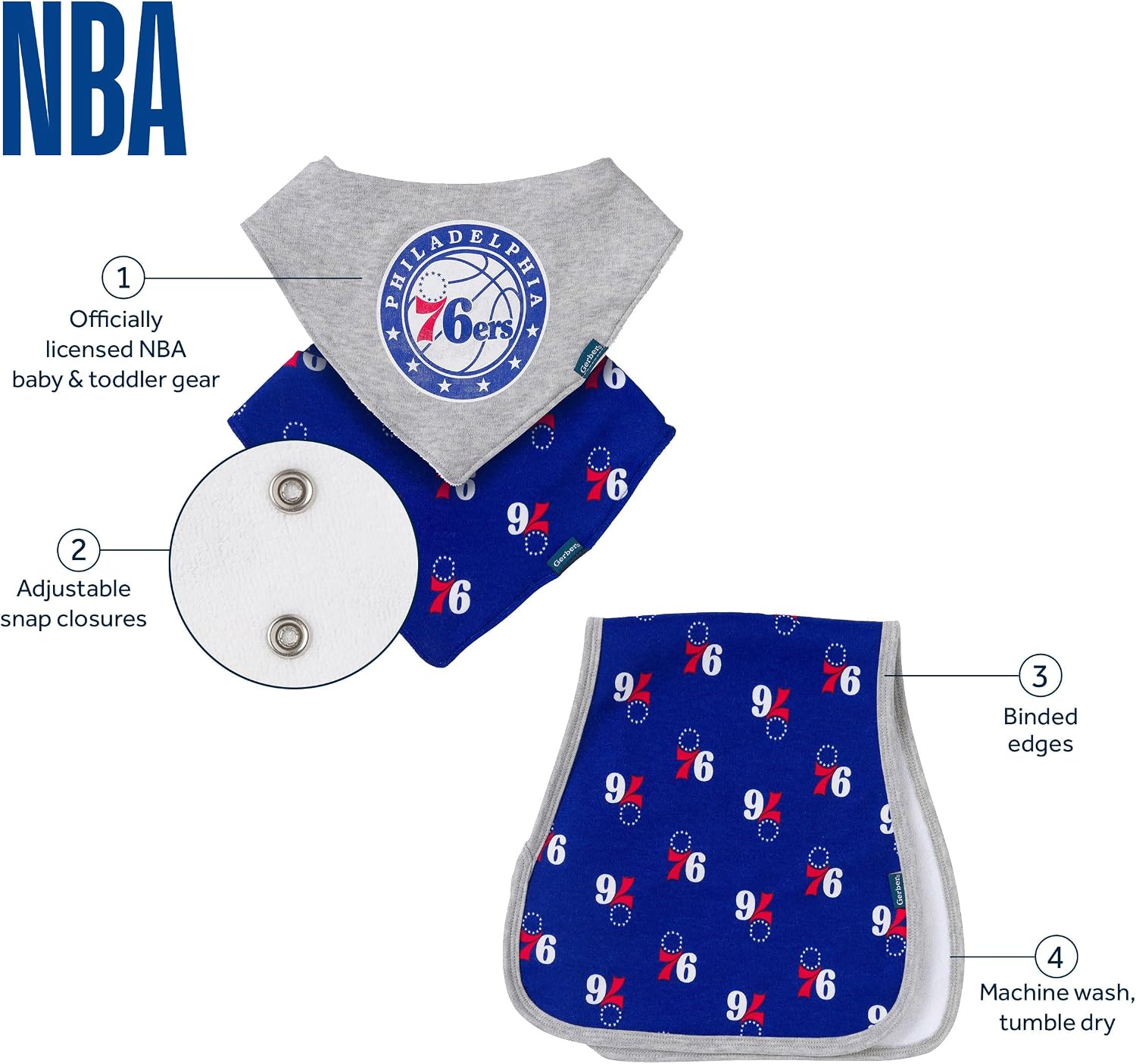 Gerber NBA unisex-baby Nba Team Bandana Bib and Burp Cloth Set