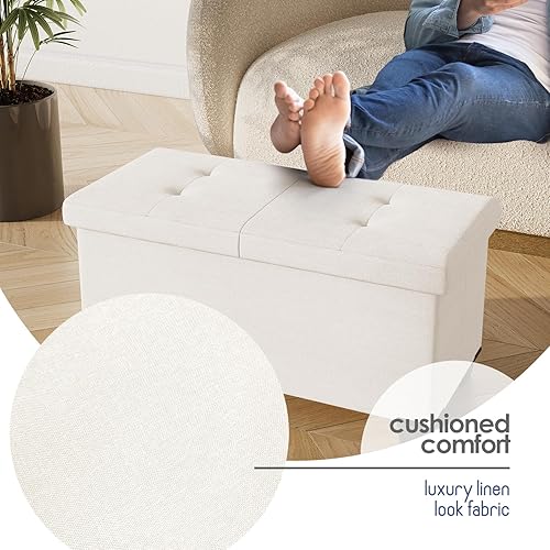 Miniatura 619 de Otomana plegable para dormitorio o sala de estar, con contenedores de almacenamiento, reposapiés para el extremo de la cama, soporta hasta 660 lb,