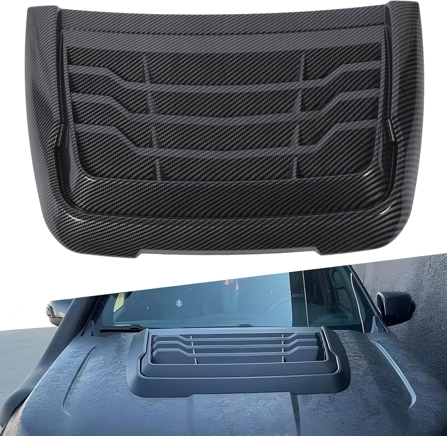 Hood Air Intake Vent Scoop Cover ABS Excellent Heat Dissipation Sporty Look Bonnet Air Vent Cover Fit for XLT XLS XL 2015 to 2022 (Carbon Fiber Style)