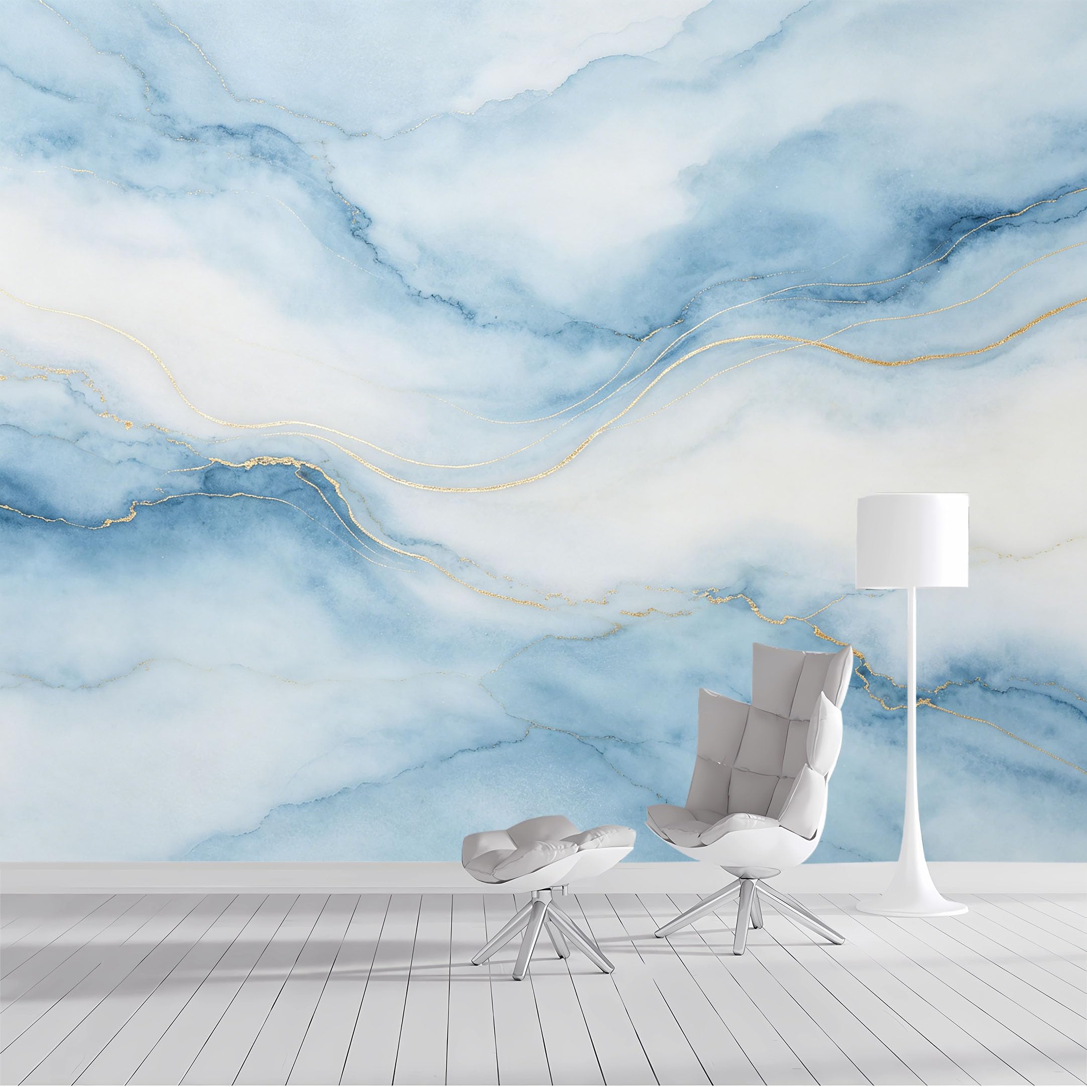 Custom Size Wall Mural Blue Marble Gold Veins Abstract Watercolor Texture SelfAdhesive Wall Fabric Removable Peel and Stick Wallpaper Wall Decor for Living Room Bedroom Bathroom