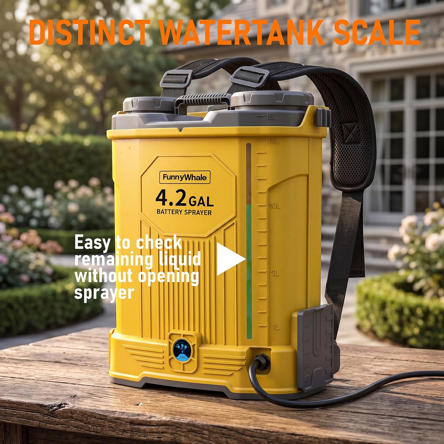Battery Powered Backpack Sprayer Compatible with Dewalt 20V Battery(No Battery) Equipped with Water Tank Scale, 4.2 Gal Electric Garden Sprayer with 6 Nozzles for Lawn, Garden, Yard(Yellow and Gray)
