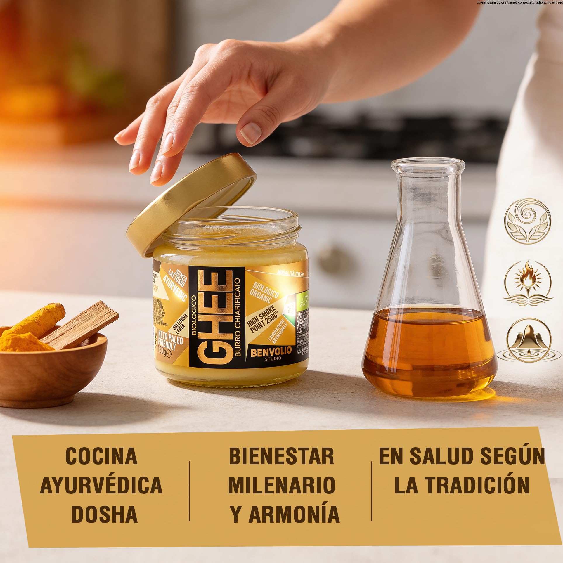 Benvolio Ghee Mantequilla Clarificada Ecológica 180g Italiana Sin Lactosa Alto Punto de Humo 250°C