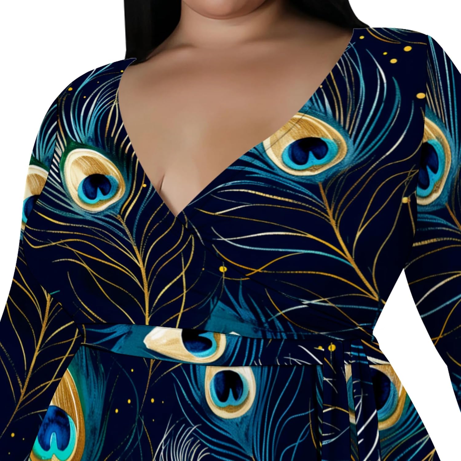Plus Size Dresses for Women Floral Print Maxi Dress Slit Flowy Long Sleeve with Belt - Image 7