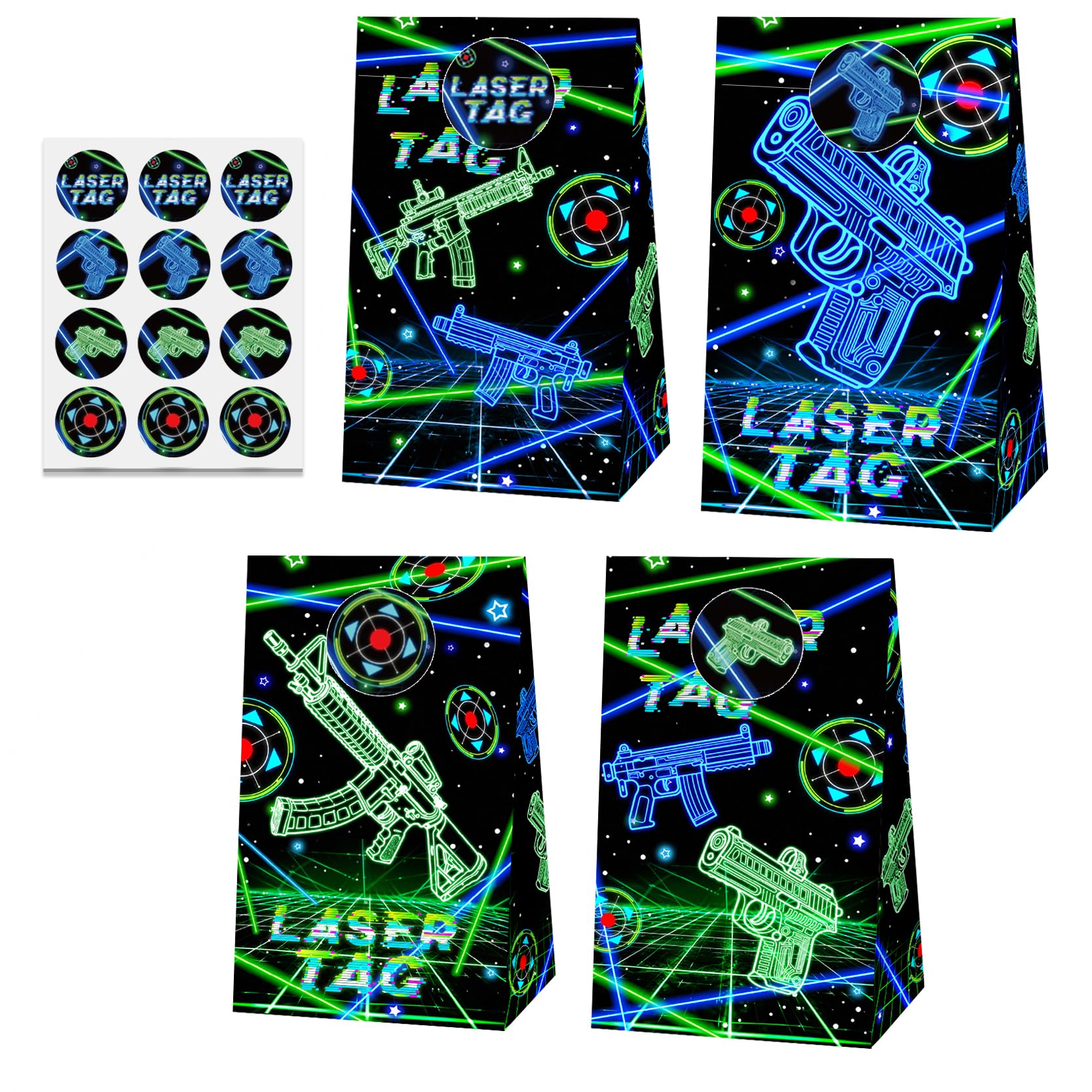 Photo 1 of 24 Pcs Laser Tag Party Paper Bags with Stickers