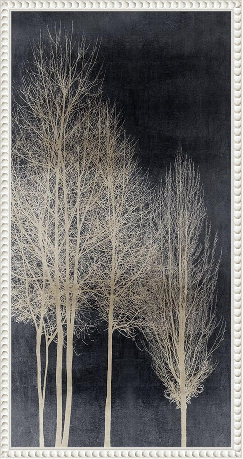 Amanti Art Framed Canvas Wall Art 27x14 Silver Tree Silhoutte I by Kate Bennett, Framed Wall Art Canvas, Landscapes Artwork, Modern Decor, Medium Poster Painting for Living Room, Bedroom, Bathroom,