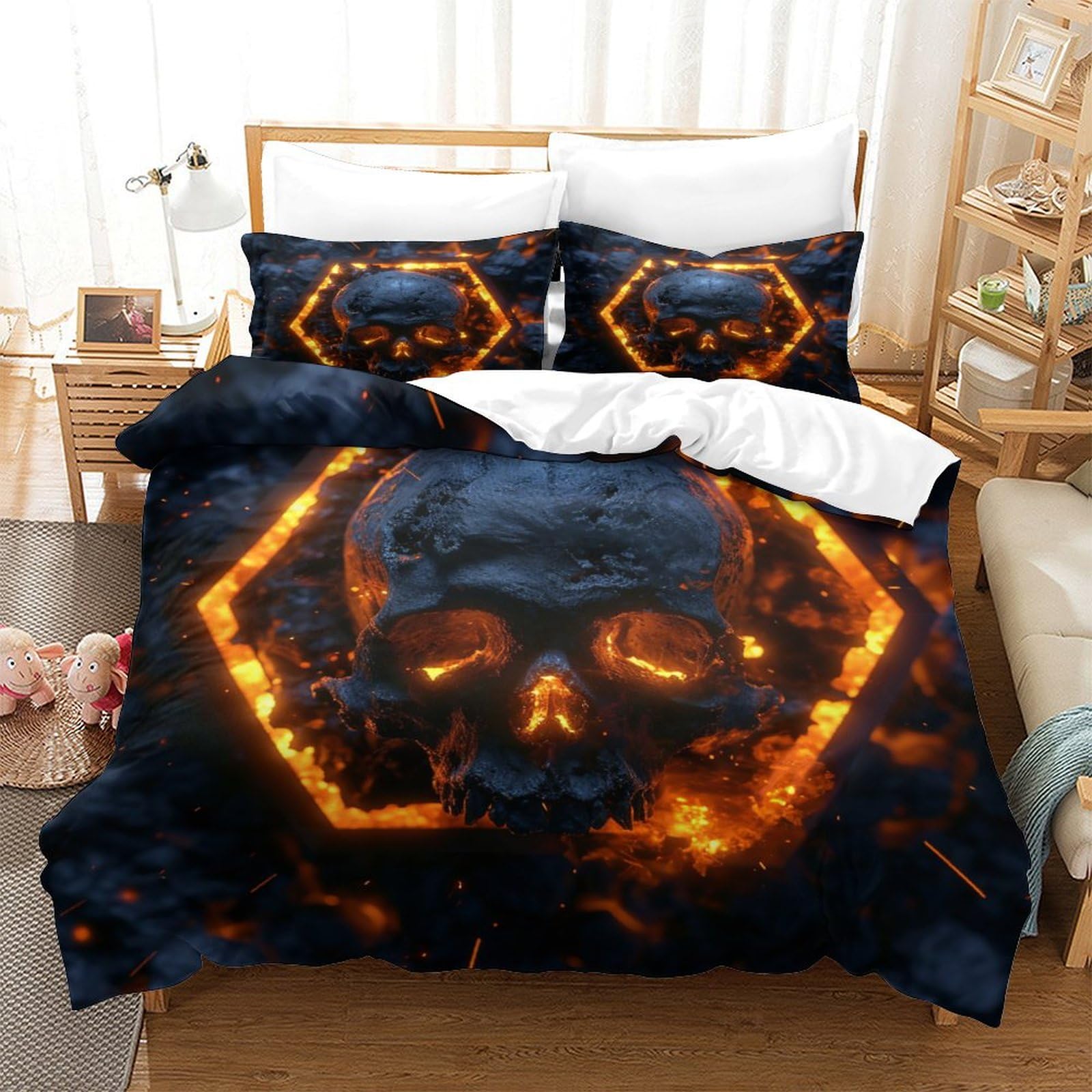 Parure tête de mort Super King Size 260x220 | Housse de couette respirante au design moderne