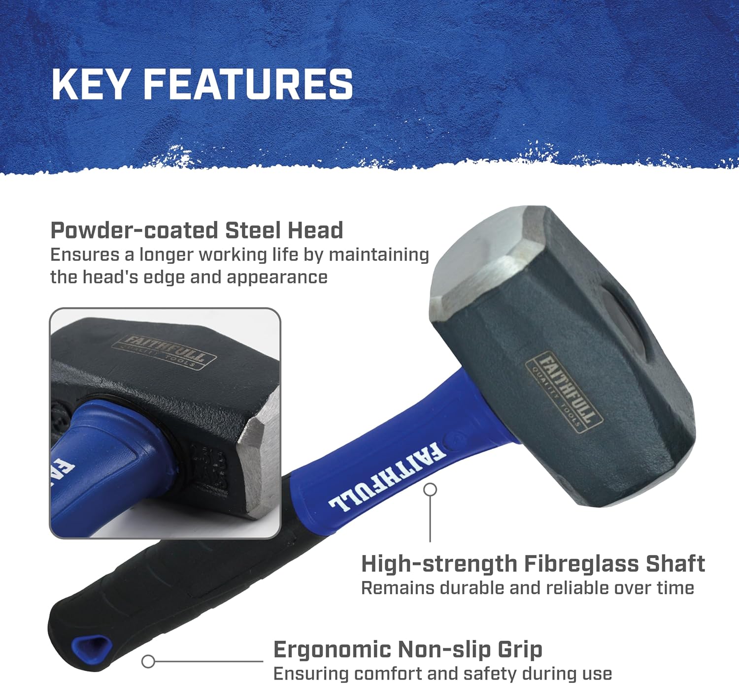 Faithfull FAIFG212 Fibreglass Club Hammer - Multi-Coloured, 2.5 Lb