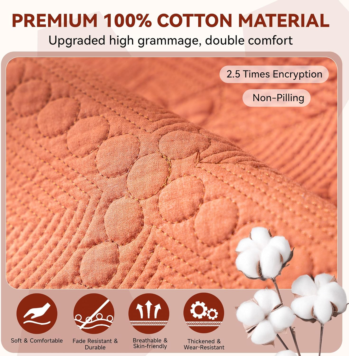 OTOB All Seasons Cotton Quilted Couch Covers for Dogs Washable, Non Slip Farmhouse Rustic Embroidery Sectional Sofa Slipcovers, Soft Pet Couch Cover Furniture Protector, 1 Piece (Orange, 35.4"x94.5")