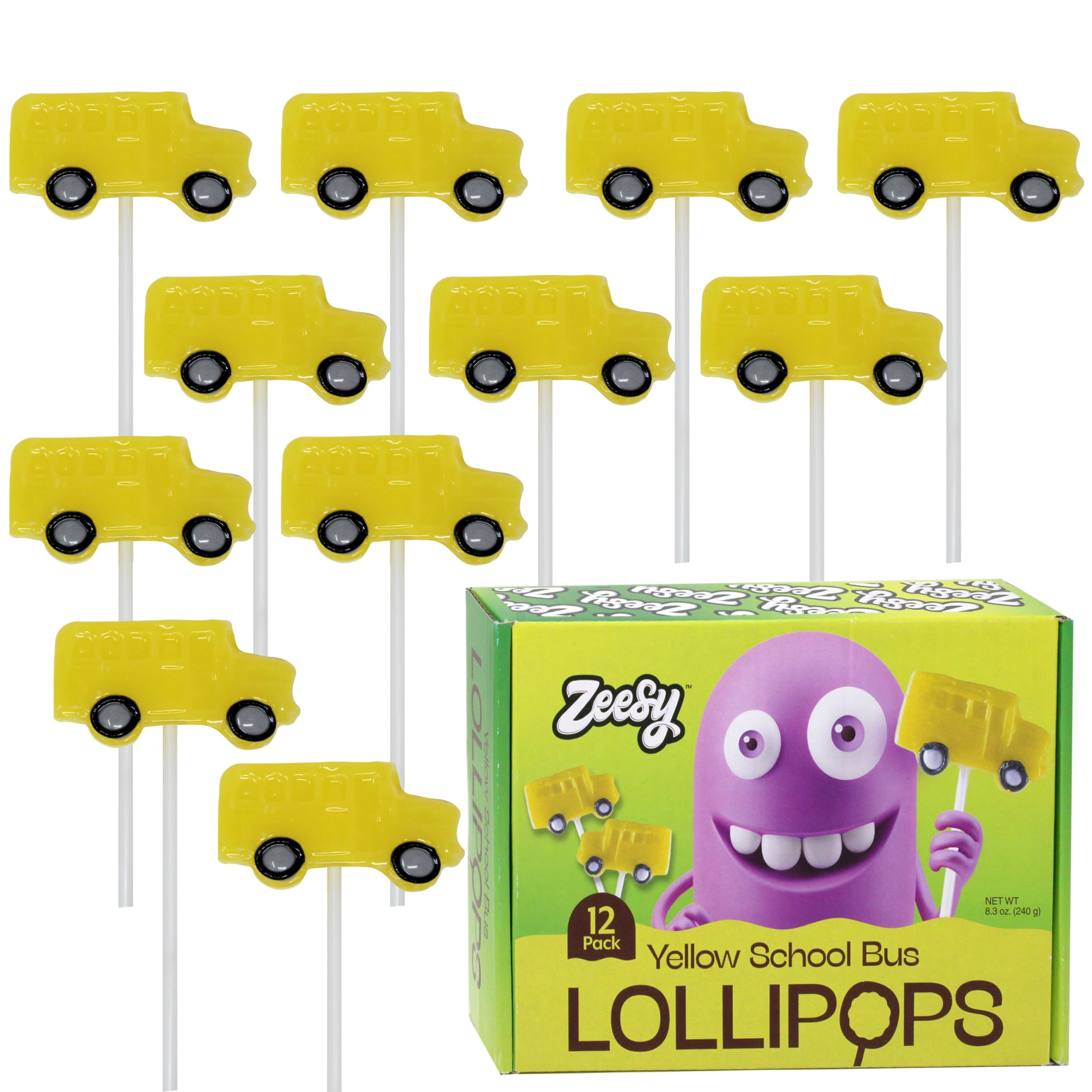School Bus Lollipops Individually Wrapped - 12 School Bus Party Favors Candy Suckers for School Party Supplies, School Bus Birthday Party, Back To
