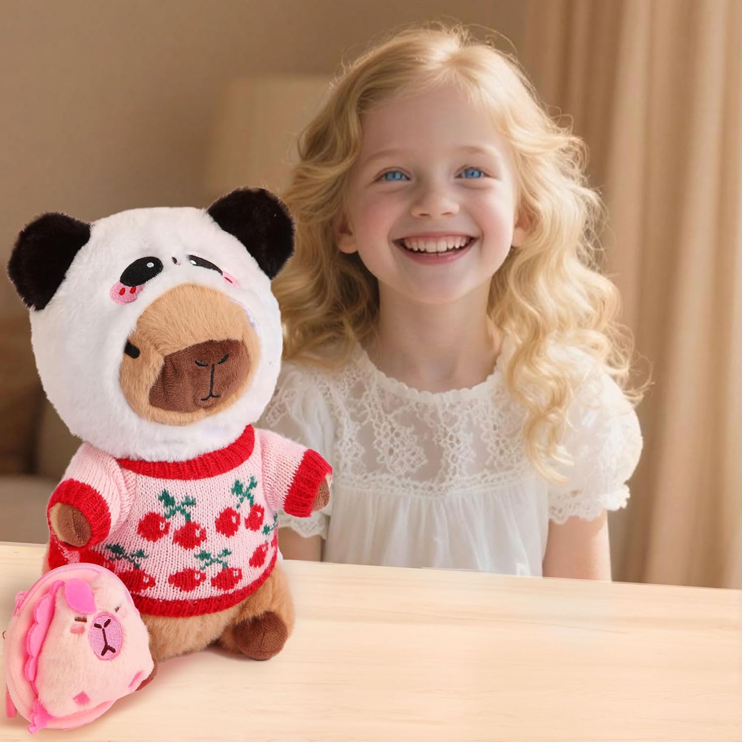 Capybara Plush with 9 Pcs Capybara Costume, Kawaii Dress Up Capybara Stuffed Animal, Dress Up Cute Capybara Plushies for Kids Girls Boys