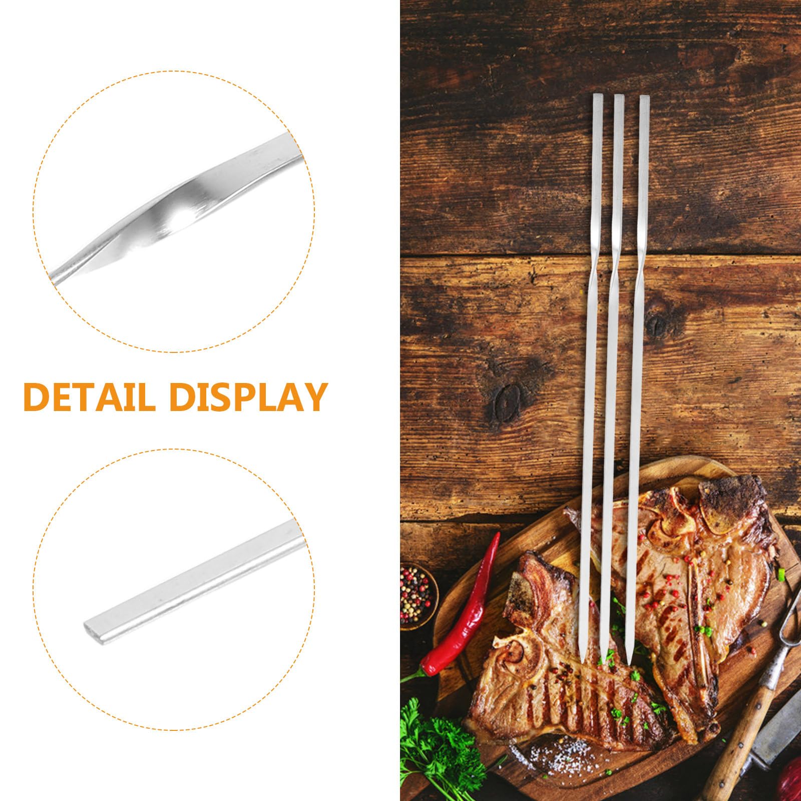 Spiedini Barbecue in Inossidabile Riutilizzabili Design Antiscivolo e Resistente al Accessori Grilling per Carne e Verdure