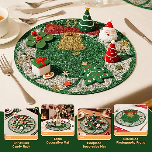 Miniatura 5 de Mantel individual con diamantes de imitación triturados redondos con purpurina para Navidad, vacaciones, Año Nuevo, centro de mesa, cocina, mesa,